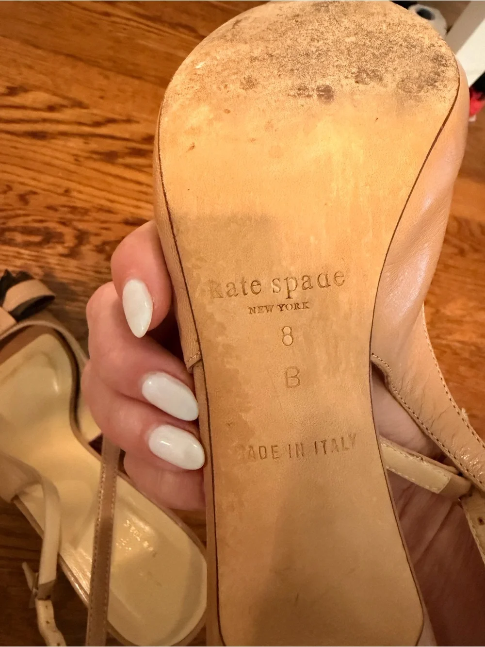 kate spade Nude Peep-Toe Slingback Heels with Black Bow